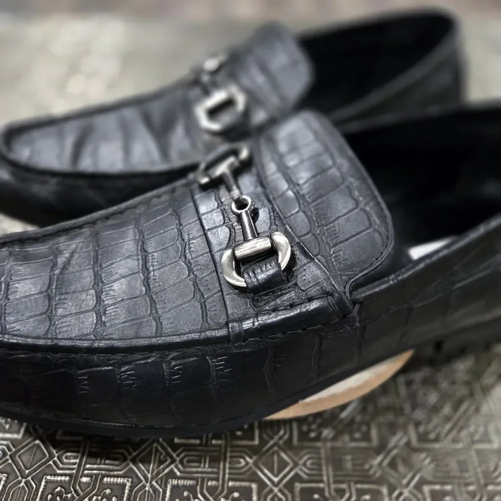 🐢 Steve Madden P-Donnel Black Croc Embossed Men's Leather Loafer - Size 10.5